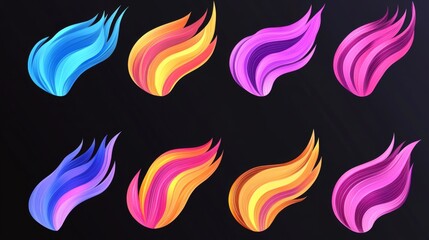 Fototapete - Colorful wave patterns with gradient effects, creating fluid, dynamic lines across a black background for a sleek, futuristic look