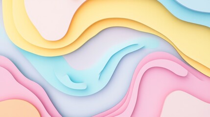 Poster - Creative abstract graphic featuring layered paper-cut style shapes in pastel tones, creating a D visual effect with depth and texture