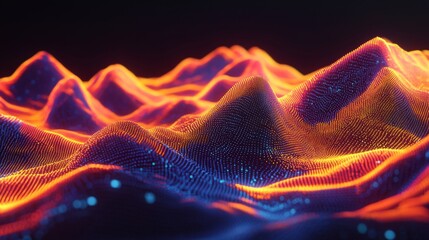 Leinwandbilder - Dynamic data wave in vibrant neon colors, representing digital information flow on a black background for a futuristic, tech-inspired look