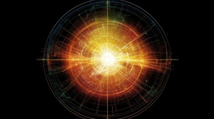 Aufkleber - Futuristic radar-style circular graphic with bright neon lines and rotating elements on a dark tech-inspired background
