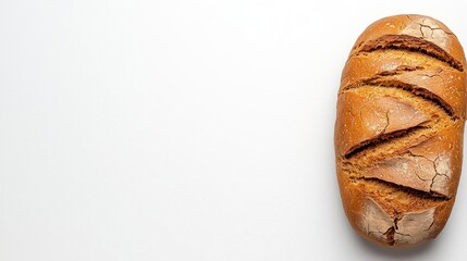 Wall Mural - a photostock of a golden-brown loaf of bread with a textured crust, isolated on a clean white backgr