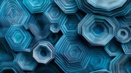 Aufkleber - Hexagonal geometric patterns in cool blue tones, layered with shadows and textures for a modern, tech-inspired graphic background