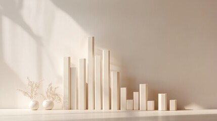 Poster - Minimalist D bar chart with tall, sleek bars in monochromatic tones, casting shadows on a clean, white background