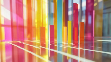 Fototapete - Multi-colored D bar graph on a glossy surface, with each bar casting distinct shadows, giving a sharp, vibrant appearance