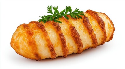 Wall Mural - a photostock of a perfectly baked golden croquette, isolated on a clean white background, symbolizin