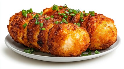 Wall Mural - a photostock of a perfectly baked golden croquette, isolated on a clean white background, symbolizin
