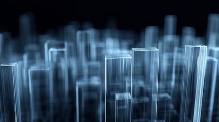 Poster - Transparent D bar graph with glowing edges, set against a dark background for a modern, tech-inspired look