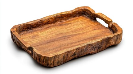 Wall Mural - a photostock of a rustic wooden serving tray with a natural finish, isolated on a clean white backgr