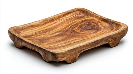 Wall Mural - a photostock of a rustic wooden serving tray with a natural finish, isolated on a clean white backgr