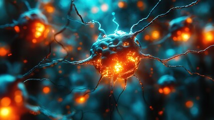 Poster - futuristic alien sci-fi network of glowing cells in a neon blue environment with intricate details a