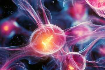 Poster - Colorful Artistic Rendering of Interconnected Neural Network, Synapses, and Nerve Cells