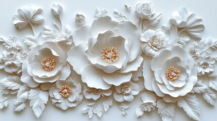 Poster - exquisite white floral relief art for wall décor featuring elegant roses and detailed petals with ar
