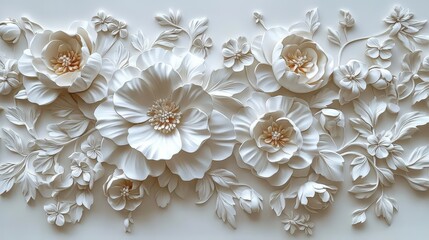 Poster - exquisite 3d white floral relief wall art featuring stunning flower design with detailed petals and 