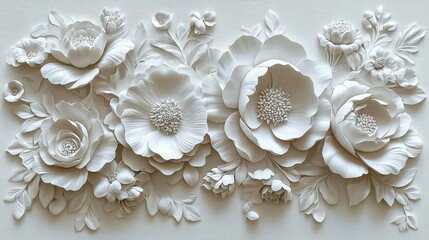 Poster - elegant white floral relief wall art with intricate 3d design and delicate details ideal for luxurio