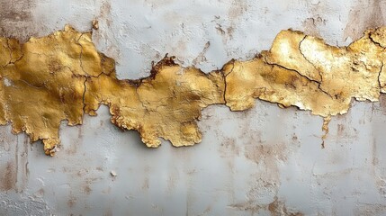 Poster - Abstract Art of Rustic Gold Paint Peeling Off a White Surface Revealing Cracks and Textures for Home Decor and Design Inspiration