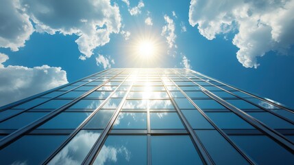 Wall Mural - Modern Glass Building Under Bright Sunlight and Blue Sky
