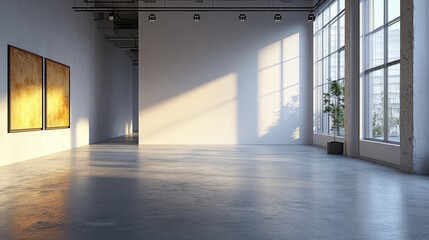Poster - bright and spacious empty room with white walls and natural light pouring through large windows