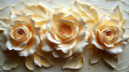 Poster - exquisite cream roses with textured background in soft color palette for elegant home decor and styl