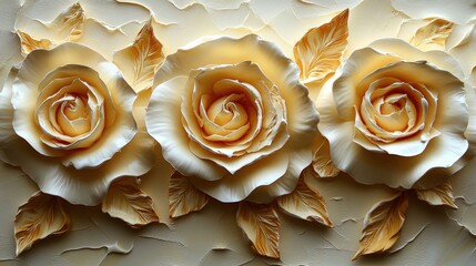 Poster - beautiful cream roses with textured petals on a soft cream background for elegant decor and floral d