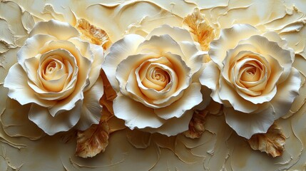 Poster - elegant texture of three cream roses with soft background in warm cream color for artistic and decor