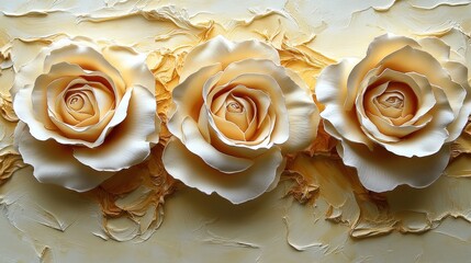 Poster - three cream roses on textured background in soft cream color for elegant floral decor and design ins