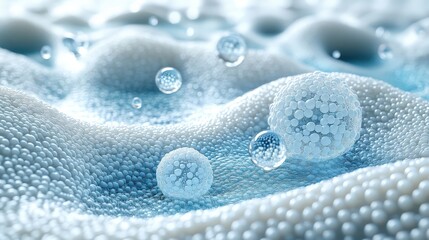 Poster - water droplets on smooth surface with tiny spheres capturing light and reflection in stunning macro 