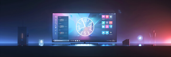 Fototapete - Aesthetic Preview of LX Windows Operating System Interface with Functionalities and App Icons Displayed