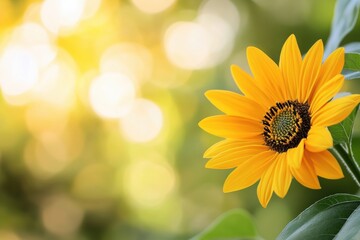 Poster - Bright sunflower bloom with soft background and ample space for adding text or a message. Generative AI