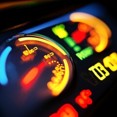 Poster - Monitoring performance metrics speed gauges automotive dashboard data visualization nighttime environment close-up view