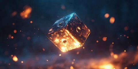 Wall Mural - Glowing Dice Floating, Fire Background, Risk Concept