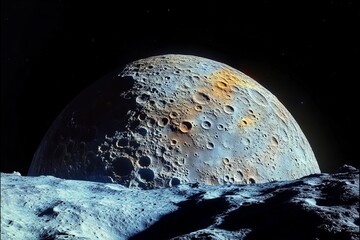 Wall Mural - desolate beauty a detailed panorama of the moon s cratered surface from a nearby perspective
