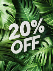 Wall Mural - 3d text 20% OFF on green leaf background