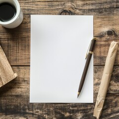 Aufkleber - Workspace with empty paper, pen, and coffee cup perfect for creating new ideas and notes. Generative AI