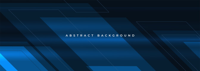 Aufkleber - Dark blue modern abstract wide banner with geometric shapes. Bright blue technology abstract background. Vector illustration