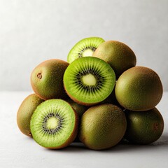 Wall Mural - Fresh Kiwi Fruits Piled Together on Light Background