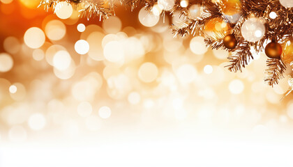 Wall Mural - christmas tree branch with gold lights and bokeh background. holiday decoration concept