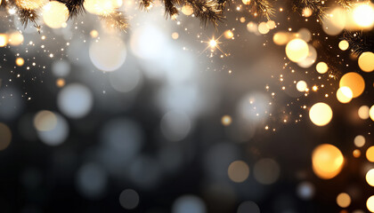 Wall Mural - christmas tree lights with sparkles against dark background. holiday decoration concept