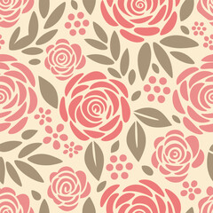Wall Mural - abstract rose flower pattern. blooming design. pattern with pink roses.vector with flower and plants