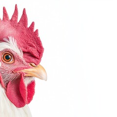 Vibrant Close-Up of a Rooster Head with Detailed Feathers and Comb