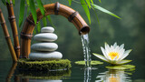 zen stones with bamboo and water