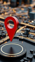 Poster - A striking digital representation showcases a vibrant city map featuring a bold location pin, symbolizing navigation in urban areas