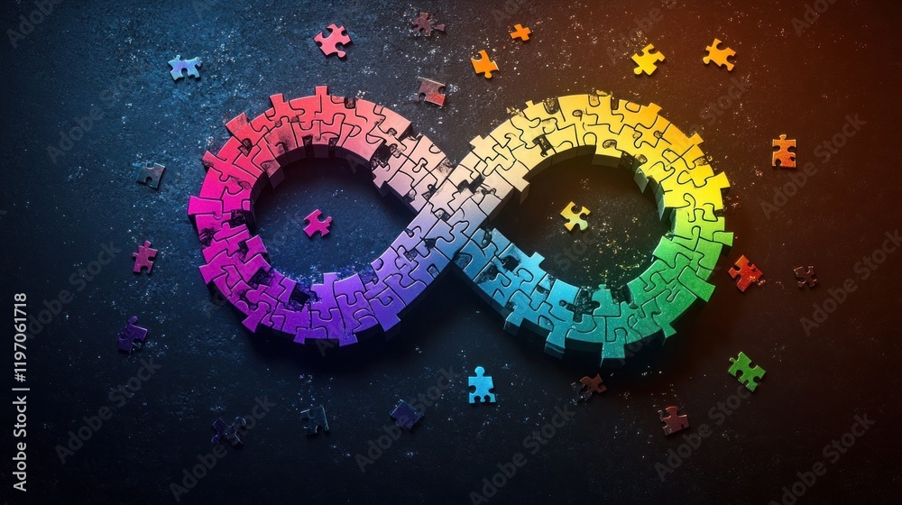 Infinity Puzzle Pieces Symbol, Dark Background Stock Illustration ...