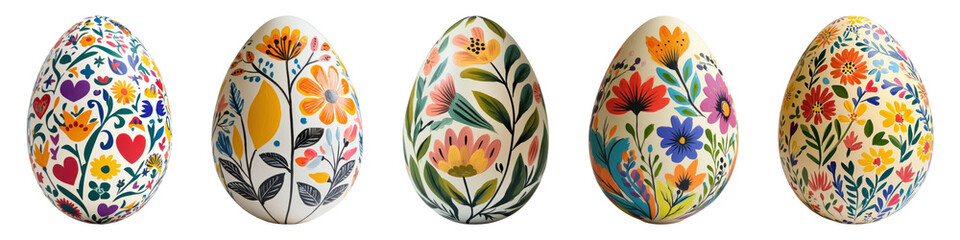 PNG Colorful floral painted Easter eggs, element set on transparent background