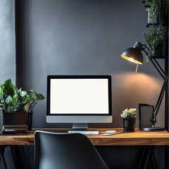 Aufkleber - Modern workspace with copy space for text in a cozy home office setting. Generative AI