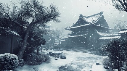 Wall Mural - Japanese courtyard in the snow 