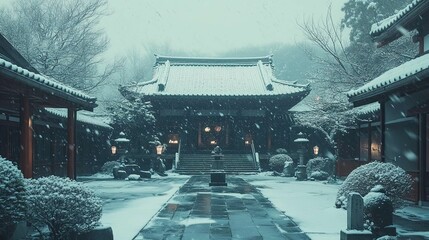 Wall Mural - Japanese courtyard in the snow 