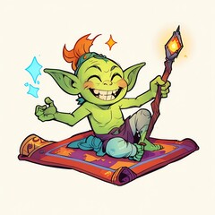 Sticker - Happy Goblin on a Magic Carpet