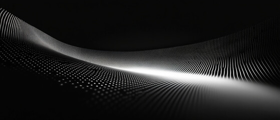 Poster - Abstract curved light wave with dotted pattern on a black background
