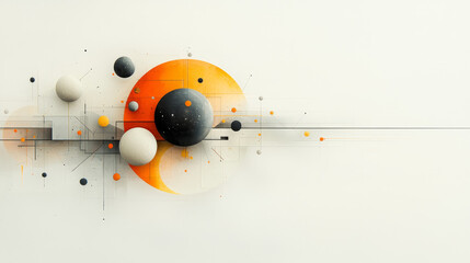 Poster - Abstract composition of planets and geometric shapes in a digital art space contemporary atmosphere eye-catching visuals modern aesthetic
