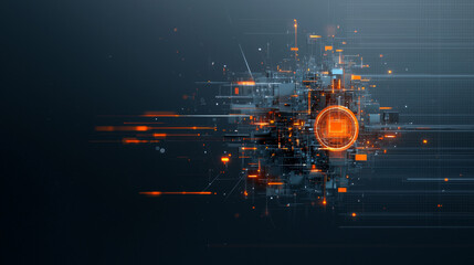 Poster - Dynamic technological fusion depicting abstract data constructs digital realm graphic design futuristic environment high-angle viewpoint innovation concept